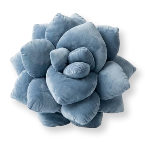 Image of Green Philosophy Co. Succulent Pillow 16 inch - Soft 3D Decorative Flower Throw Pillow, Unique Smokey Blue Plush Flower Cushion, Perfect for Couch, Sofa, Bedroom Decor, Gift for Plant Lovers