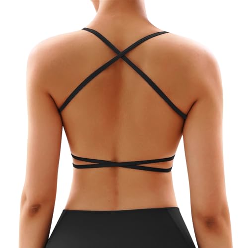 Vertvie Sport BH Rückenfrei Damen Gepolstert Bustier Sexy Crossback Bra Ohne Bügel Gym Push Up BH Fitness Yoga Backless Bra Abnehmbaren Cups(1pc - Schwarz,S)