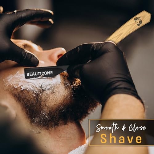 Image of BEAUTICONE Straight Razors for Men, Straight Edge Razor, Single Edge Replacement Blades, Stainless Steel, Barber Razor for Men's Shaving, Barber Shaving Knife (Ash Wood)