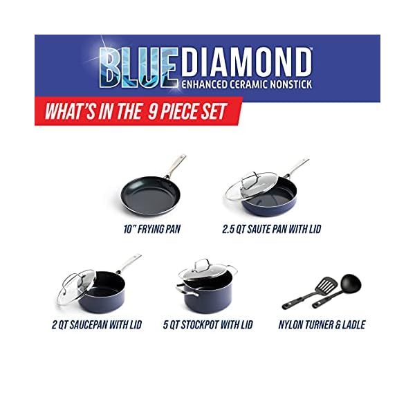 Blue Diamond Cookware Diamond Infused Ceramic Nonstick 9 Piece Cookware