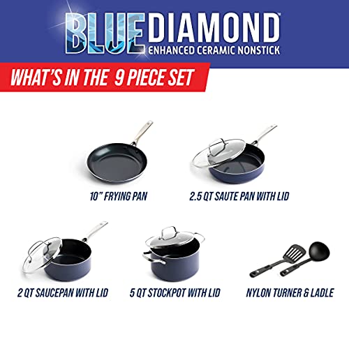 Blue Diamond Cookware Diamond Infused Ceramic Nonstick 9 Piece Cookware