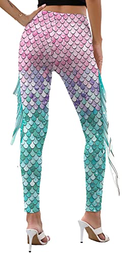 Mermaid Yoga Print Leggings For Women Plus Size Fish Scale High Waisted Pants Halloween Costume Tights #TOP2