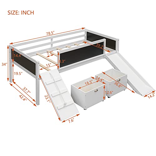 Glchq Multifunctional Design Solid Wood Twin Kids Loft Bed With Slide For Boys & Girls Bedroom (White With Two Storage Boxes) #TOP1