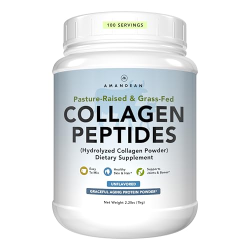 AMANDEAN Collagen Peptides Powder 1kg. Grass-Fed, Enzymatically Hydrolyzed, Type 1 & 3. Agglomerated, Easy to Mix, Unflavored, Non-GMO. Protein with 18 Amino Acids for Healthy Skin, Hair, Nails. AMANDEAN Collagen Peptides Powder 1kg. Grass-Fed, Enzymatically Hydrolyzed, Type 1 & 3. Agglomerated, Easy to Mix, Unflavored, Non-GMO. Protein with 18 Amino Acids for Healthy Skin, Hair, Nails.