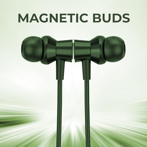 Image of RD Telinet M-15 Jolt Wireless Bluetooth Neckband Earphones, 66H Playtime, 15mm Dynamic Drivers, Bluetooth v5.3, ENC Calling, Dual Pairing, Fast Charging, IPX5 Water Resistant, Deep Bass - Green