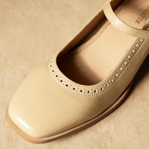 Image of Theater Miss Newton Mary Jane Block Heels with Vintage Textured Detailing for Women | Adjustable Cross-Strap Buckle and Comfort Sole for Office, Formal