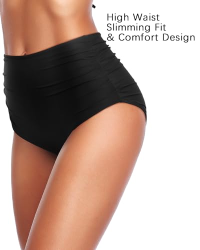 Holipick Women High Waisted Bikini Bottom Full Coverage Bathing Suits Bottoms Mid Waist Tummy Control Swim Bottom3