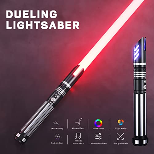 Syingel Dueling Lightsaber For Adults- Smooth Swing Rgb Real Light Saber 10 Sounds Font Volume Adjustable Force Fx Lightsabers Metal Hilt Adult Children Lightsaber（Black） #TOP1