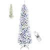 6FT Pre lit Pencil Snow Flocked Christmas Tree Spruce with Remote Control 250 Warm White Multi Color Lights Artificial HingedSlimSkinnyFeel RealRealistic for Home Holiday Decoration 6 Feet