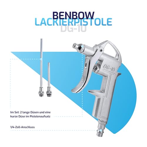BenBow DG10 Druckluftpistole Luftpistole mit 3 Düsen & Schnellkupplung – Robuste Hochdruck Ausblaspistole für Effiziente Reinigung, Druckluft Zubehör für Industrielle Anwendungen