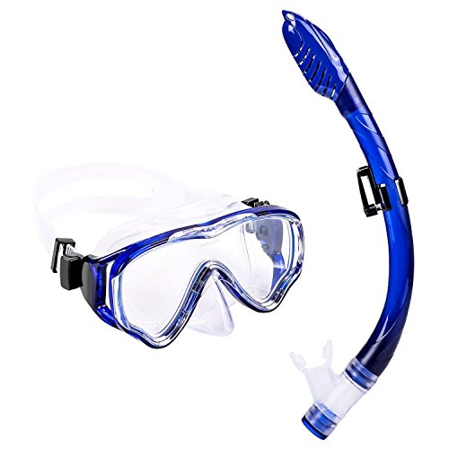 UPhitnis Kids Seaview Snorkel Set Dry Top Snorkel Mask with Big Eyes for Kids, Childs, Boys, Girls - Easybreath Snorkeling Mask for Snorkeling, Diving
