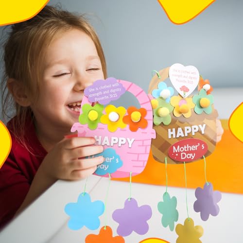Honoson 24 Sets Mother\'s Day Crafts for Kids Bulk Mother\' s Day Faith Hanging Basket Sign Craft Kit Flowers Basket Proverbs 31: 25 Felt Ball Rope for Sunday School Mother\'s Day Gifts Family Classroom - Thumbnail 6