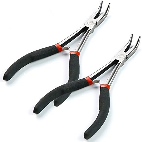 2Pcs Long Reach Bent Nose Pliers, Bent Curved Needle Long Nose Piers (6.5-Inch)