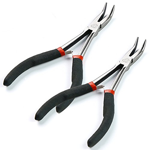 2Pcs Long Reach Bent Nose Pliers, Bent Curved Needle Long Nose Piers (6.5-Inch) #TOP3