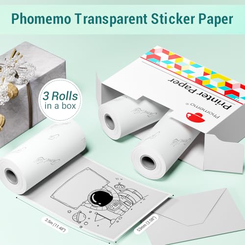 image for Phomemo Transparent Self-Adhesive Thermal Paper, Glossy Printable Stic