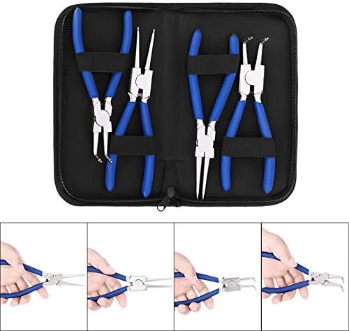 Snap Ring Pliers Set, 4-Piece Circlip Pliers Set with Non-Slip Handles Curved Pliers Straight Pliers with Storage Pouch for External and Internal Circlips 175 mm