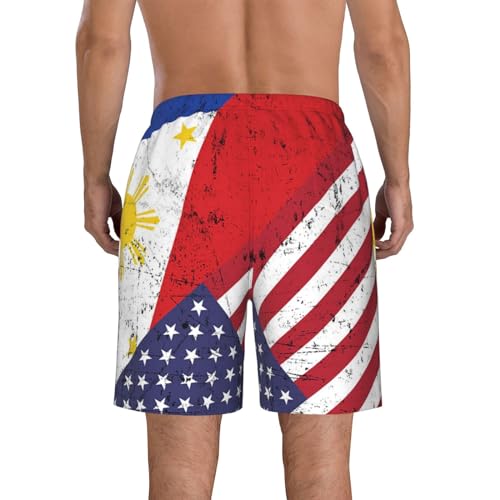 USA American Flag and Filipino Philippines Flag Board Shorts Man's Quick Dry Bathing with Pockets3