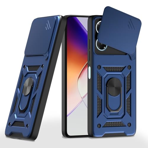 Image of Pikkme Back Cover for Infinix Note 40x 5G | 360 Protection Case | Sliding Camera Shield Cover & Ring Holder Stand D10 Tough Armor Bumper Case (Blue)