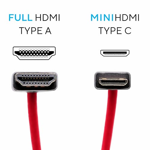 Image of KONDOR BLUE | Mini HDMI to Full HDMI Cable 12 inch -24 inch Braided Coiled | 4K 60Hz, 18Gbps, HDR, 3D Video & Nylon Braided with Reinforced connectors | Red