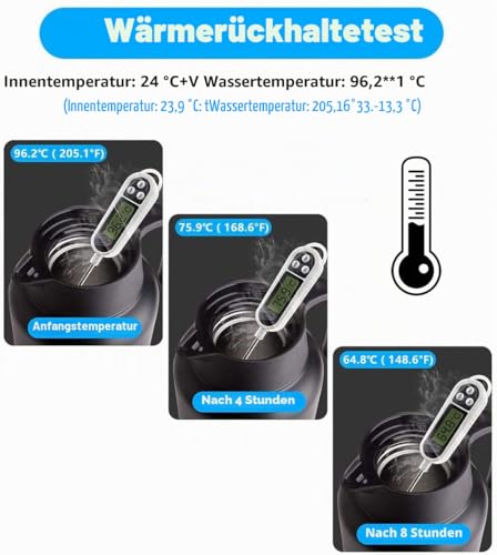 Foto von Luvan Thermoskanne, 2 l, Thermokaraffe aus Edelstahl, Warmhaltefunktion, kalt, 24 Stunden (schwarz)