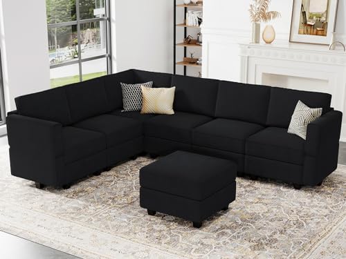 Belffin Modular Sectional Sofa Couch with Ottoman L Shape Corner Couch with Storage Modular Sofa with Chaise Velvet Black