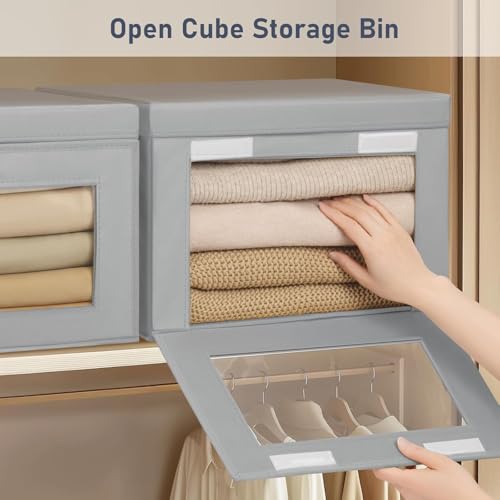 DIMJ Storage Bins with Lids - 6 Pack Large Fabric Closet Organizer with Window & Handles, Collapsible Decorative Storage Boxes for Shelves Under Bed, Books Clothes Blankets Sweaters Organization - Image 2
