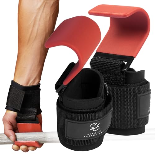 Special Essentials Weight Lifting Hooks, Padded Wrist Straps, Red Deal