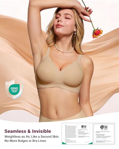 Image of As Fairy Wireless Bras for Women Full Coverage Seamless Scalloped Push Up No Underwire Everyday Bra with Air Holes
