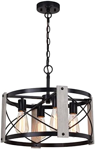 VAXCEL Burien 4L Black and Ash Farmhouse Drum Cage Pendant Light