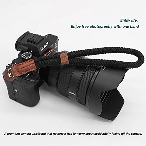 Comfortable Cotton Camera Hand Wrist Strap Compatible For Sony A7 A9 A6000 A6300 A6500 Fujifilm X-T30 X-T20 X-T3 X-T2 X70 Ilce M10 Mirrorless Cameras Safety Tether (Black) #TOP6