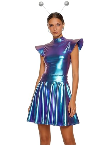 Robe d'espace fille et déguisement d'astronaute métallique avec jupe