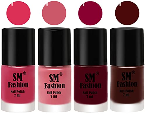 Image of Nail Polish Combo Set (Pack of 4) Quick Dry Gel Finish Nail Paint | Dusty Pink,Nude Pink,Boysenberry,Wine | 7 ml Each