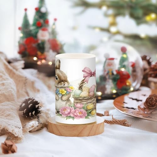 Image of ALAZA Cute Watercolour Little Rabbit Easter Flickering Flameless Candles Battery Operated with Remote Timer,Tea Light Candles LED Pillar Votive Candles Set of 2 for Outdoor Indoor Decorations