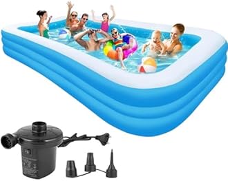 10 Feet Rectangular Inflatable Pool with Electric Pump Full-Sized Swimming with Family Bathtub for Kids Adults Outdoor Backyard Garden Summer Party (Blue)