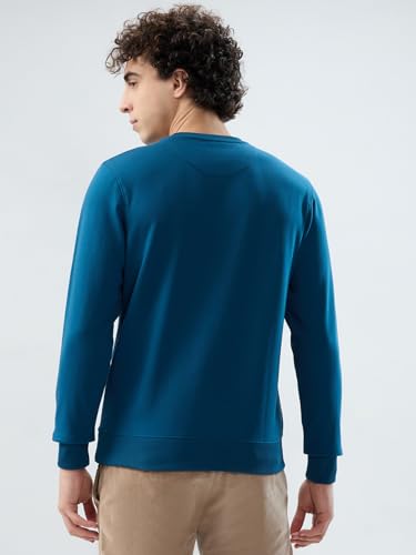 Image of Park Avenue Men Slim Fit Solid Pattern Cotton Polyester Blend Round Neck Full Sleeve Casual Sweatshirt Green