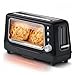 Dash Clear View Toaster: Extra Wide Slot Toaster with Stainless Steel Accents + See Through Window - Defrost, Reheat + Auto Shut Off Feature for Bagels, Specialty Breads & other Baked Goods - Black