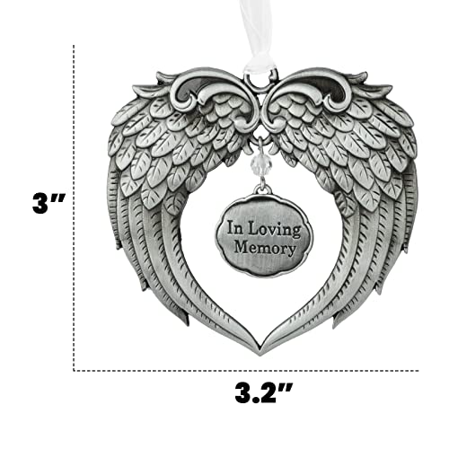 Christmas Tree Ornament Angel Wing Metal Silver Hanging Design Charm Holiday Decorative Pendant Gift Keepsake Luxurious Silk Ribbon & Red Gift Bag-In Loving Memory #TOP3