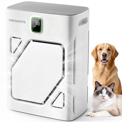 Meowant Air Purifier for Home Large Room 2600ft², True HEPA Filter, Double Air Intake, PM2.5 Air Quality Display, Auto Mode, Washable Pre-Filters, 2X-Purification For Pet Hair Dander Odor Dust, White