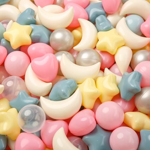 TRENDPLAY Star Ball Pit Balls 100-Piece Set: Vibrant Mix of Shapes - Mix Stars Shapes for Kids, Perfect for Parties, Playtime, Pink+ Blue+ Yellow