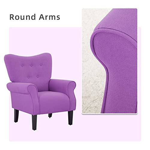 Yoleny Modern Accent Chair,High Back Armchair,Upholstered Fabric Button Single Sofa With Wooden Legs For Living Room, Bedroom, Club, Purple #TOP5
