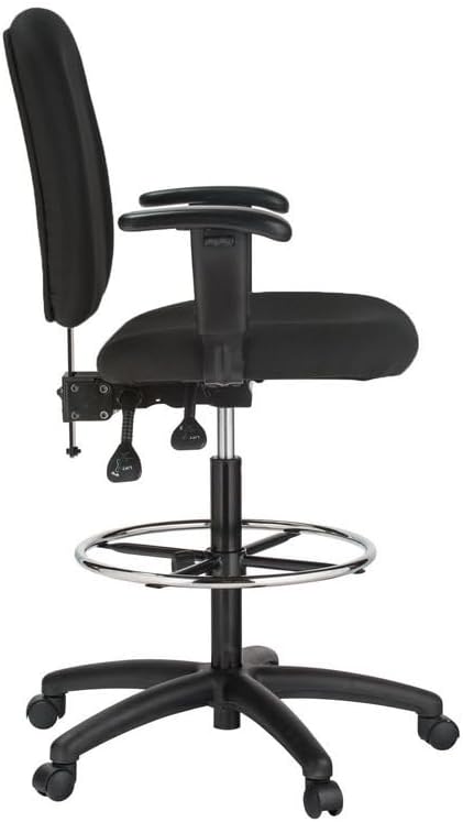 Drafting Stool Adjustable Height Swivel Chair - Desk Chair for Office Home - Black Fabric Upholstery