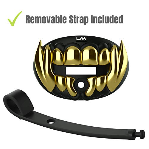 Loudmouth Football Mouth Guard | 3D Beast Chrome Adult and Youth Mouth Guard | Mouth Piece for Sports | Maximum Air Flow Mouth Guards (3D Beast - Chrome Black/Gold + Pink)