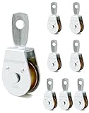 QWORK Single Pulley Block Wheel, 8 Pack Heavy Duty Zinc Plated Iron Single Wheel, 360 Degree Swivel Lifting Rope Pulley Block, Load Capacity 420 Lbs