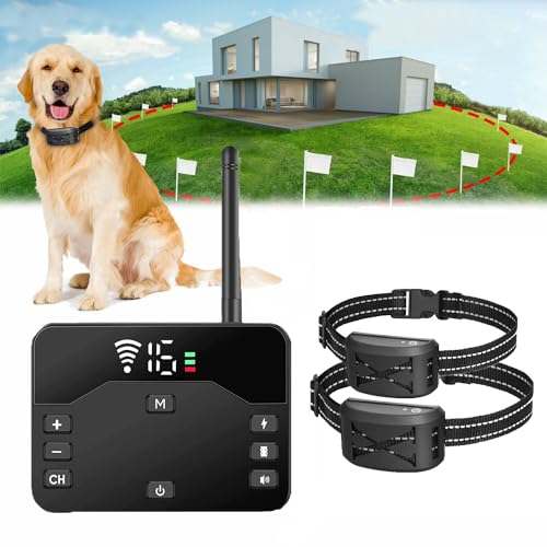 SXDDHZX Wireless Dog Fence Electric Training Collar 2-in-1, Remote Waterproof/Rechargeable Training Collar, Shock/Tone Correction, Adjustable Control Range, Harmless for All Dogs,for2dogs