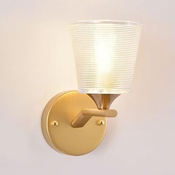 Modern Gold 1-Light Sconce Wall Mount, Bathroom Vanity Light Fixtures with Grid Glass Shade, Small Wall Lighting Lamp for Bathroom, Bedroom, Living Room, Mirror, Kitchen, Hallway, Entrance