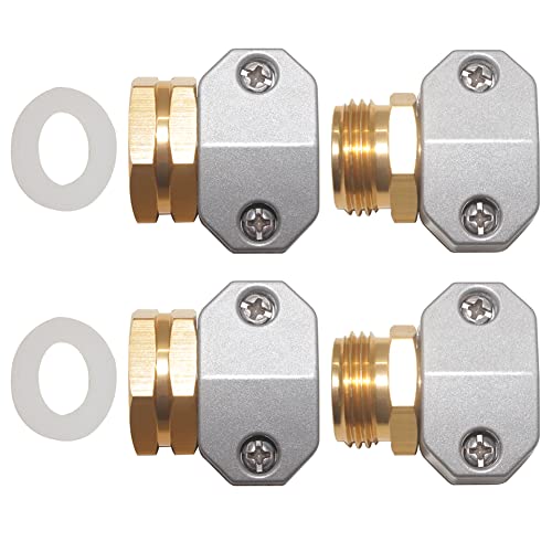 Image of Joywayus 2Set Heavy Duty 5/8" Barb x 3/4" GHT Male & Female Swivel Hex Aluminium Garden Water Hose Pipe Connector Repair Kit Fitting with Stainless Clamps House/Boat/Lawn/Power