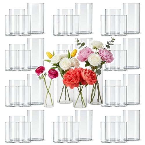 Wehomai 48pcs Glass Cylinder Vases 4 5 6 Inch for Centerpieces Small Clear Flower Vases for Wedding Decorations and Indoor Home Decor Hurricane Candle Holder for Table Shelf Party