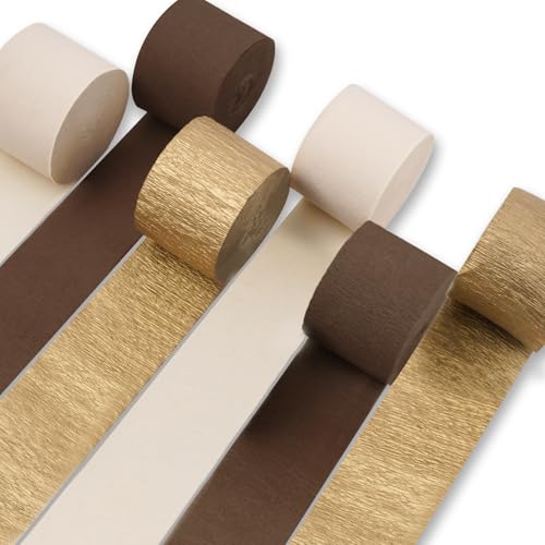 PartyWoo Brown Crepe Paper Streamers 6pcs 492ft Pack of Boho Neutral Crepe Paper Streamers for Birthday Baby Shower Wedding Graduation Anniversary Retirement Woodland Jungle Theme Party Decorations