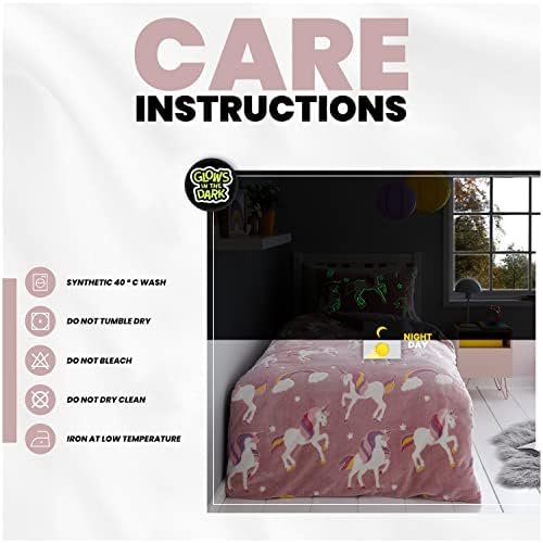 GC GAVENO CAVAILIA Reversible Plain Duvet Quilt Cover Set, Glow in The Dark Bedding Single Bed Covers, Blush Pink