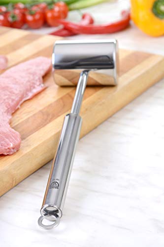 GRÄWE Vleeshamer van roestvrij staal, dubbelzijdig, vleesklopper met twee bewerkingsvlakken incl. glad en genoppterr oppervlak, 28 cm - Image 8
